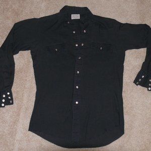 Vintage H BAR C Ranchwear Mens Medium Black 1970s Pearl Snap Rockabilly L/S